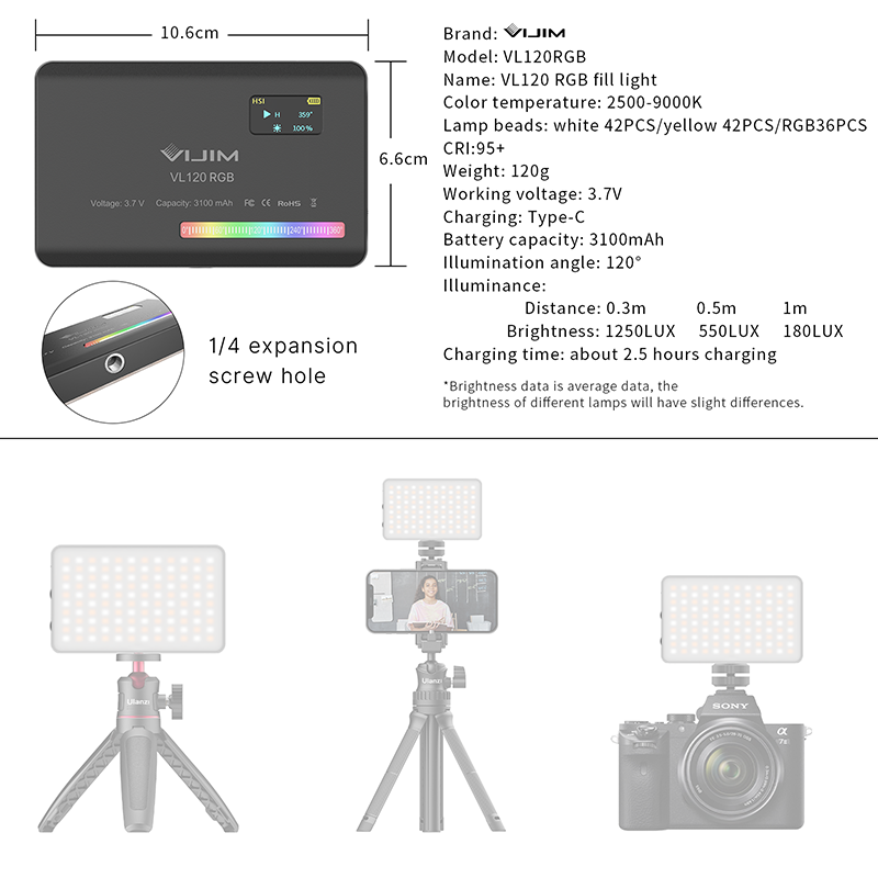 Ulanzi VL120 RGB Camera Video  – Torjim Rgb Photography Video Lighting recenzja i cena